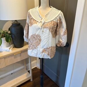 Chic White and Tan Women's Blouse